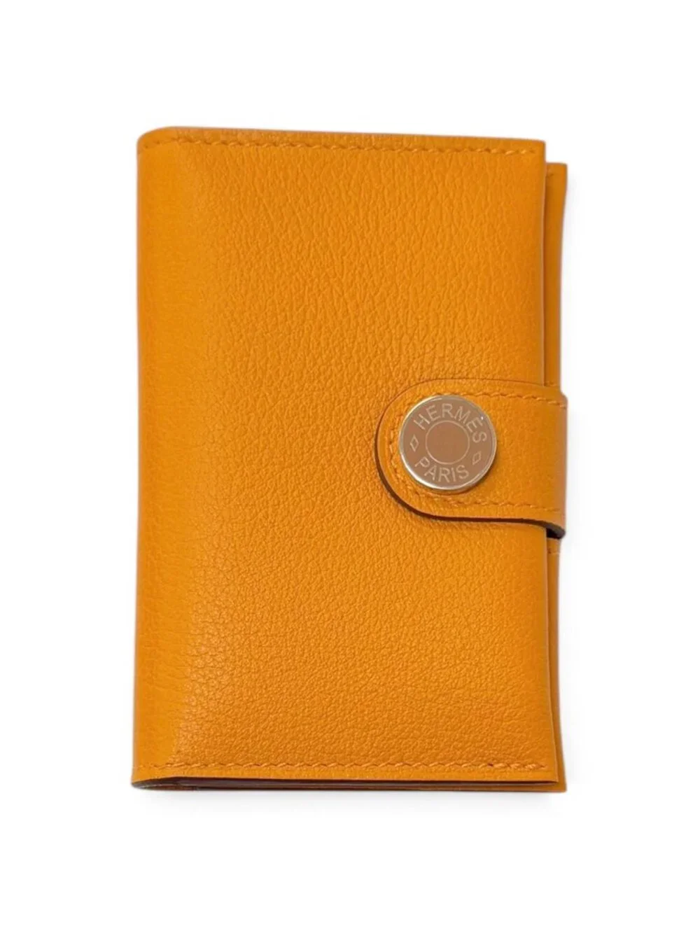 Hermes Ever Color Clou de Selle Leather Card Case Apricot Gold